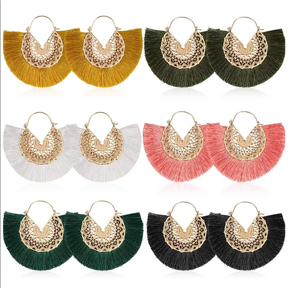 2/$15 Camouflage Green Fringe Earrings - Picture 2 of 4